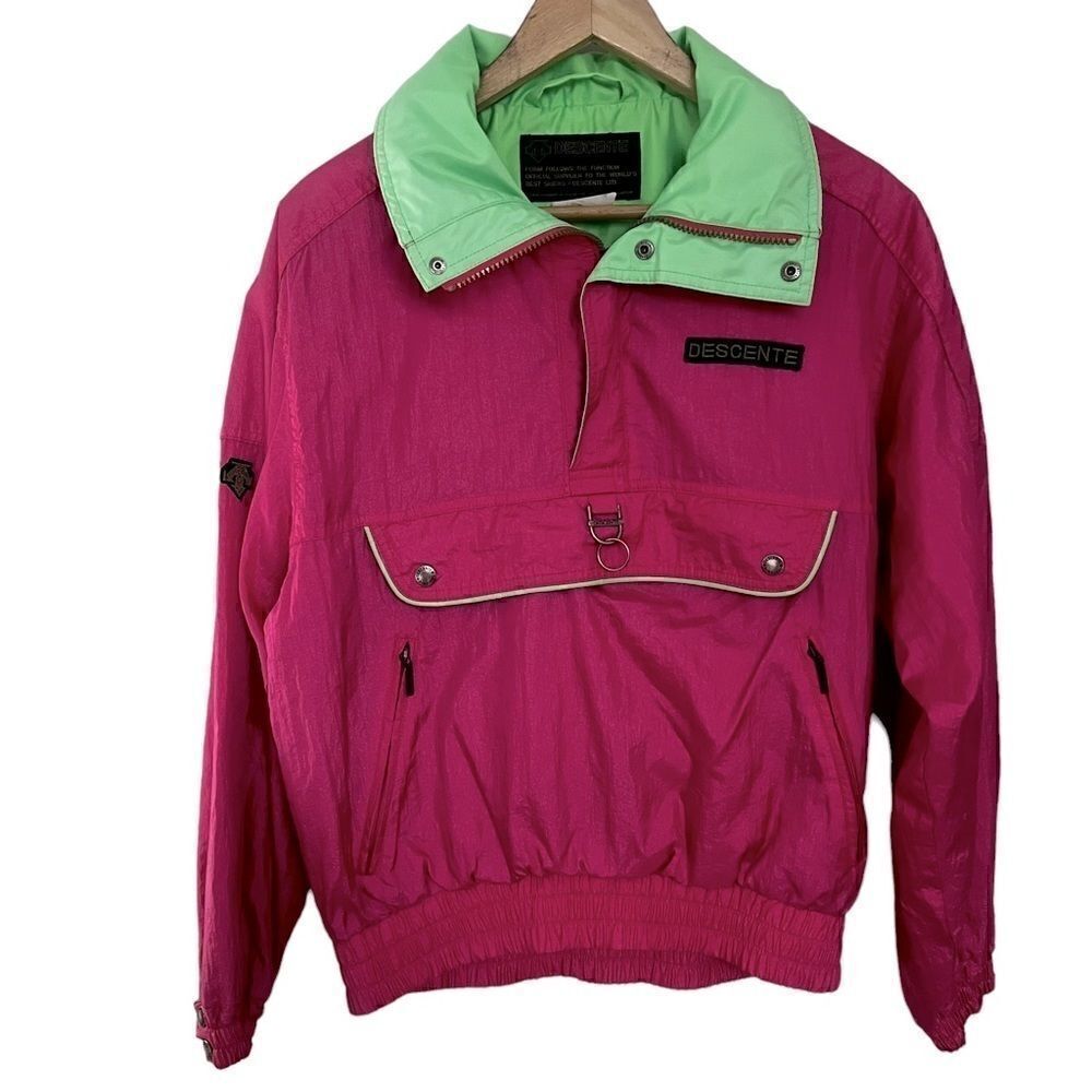 Descente Vintage 90s Neon Pink & Green Ski Lightweight Pull Over Jacket Large